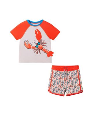 Boys' Short Sleeve Orange Lobster Rashguard Set - Little Kid, Big Kid 