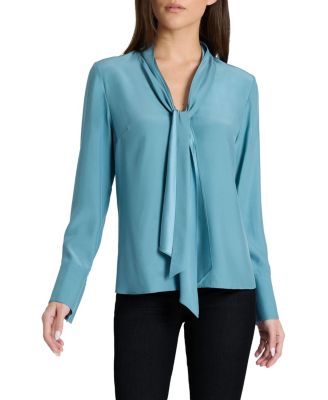  Amanda Silk Long Sleeve Tie Neck Blouse