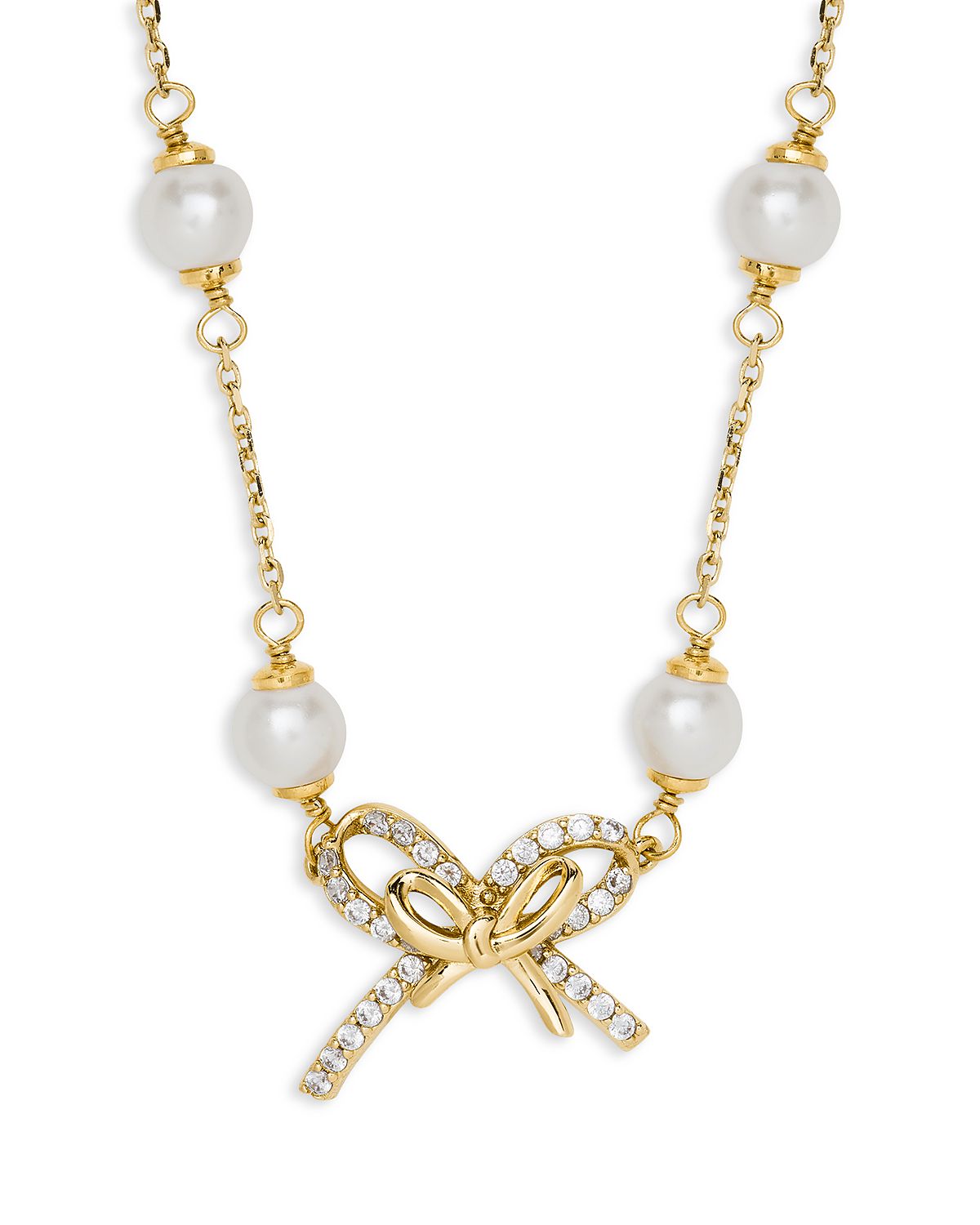 kate spade new york Girlie Pearlie Pave Bow & Imitation Pearl Scatter Necklace