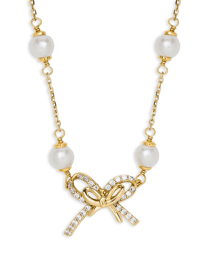 kate spade new york Girlie Pearlie Pave Bow & Imitation Pearl Scatter Necklace, 16