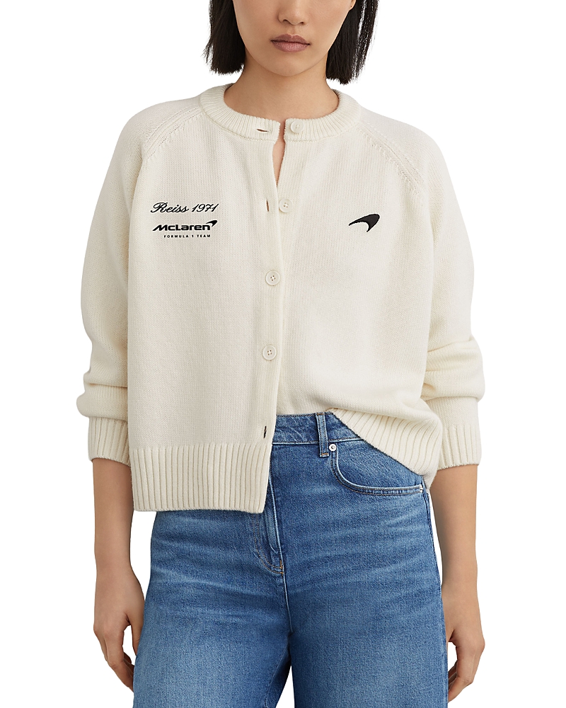 Reiss Louise Long Sleeved Merino Wool Cropped Crewneck Cardigan