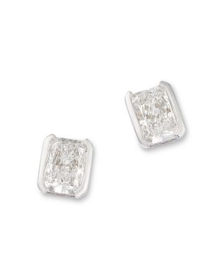  Bloomingdale's Fine Collection Luxe Collection Certified Lab Grown Diamond Radiant Half Bezel Solitaire Stud Earrings in 14K White Gold, 2.0 tcw