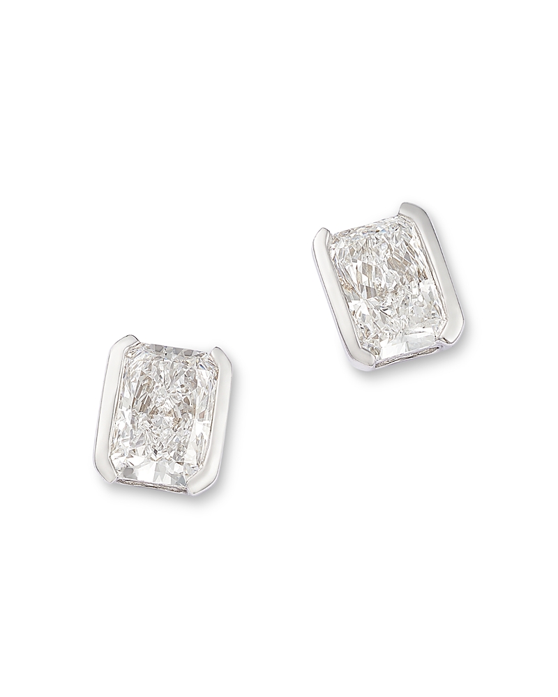Bloomingdale's Fine Collection Luxe Collection Certified Lab Grown Diamond Radiant Half Bezel Solitaire Stud Earrings in 14K White Gold, 2.0 tcw