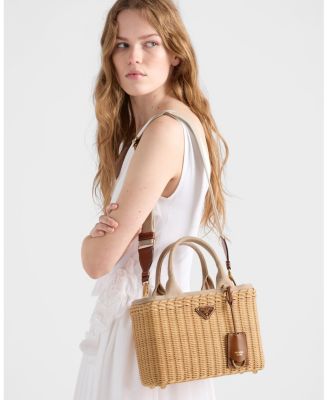 Medium Wicker and Canvas Tote Bag