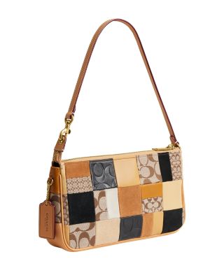 Small Brown Logo Patchwork Shoulder Bag