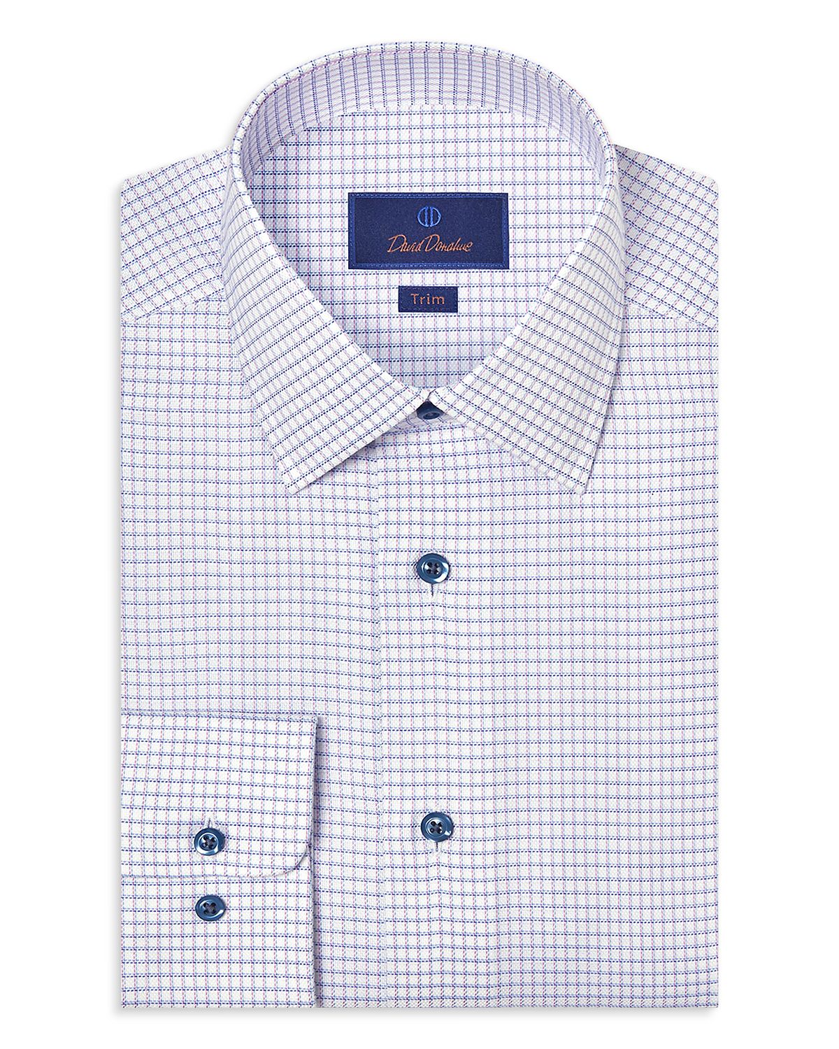 David Donahue Trim Fit Dobby Check Dress Shirt
