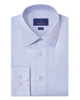 Trim Fit Silk Blend Twill Check Dress Shirt