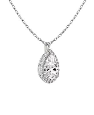  Halo Pendant in 14K Gold, 0.75ctw Pear Lab Grown Diamond