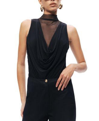 Draped Mesh-Panel Bodysuit