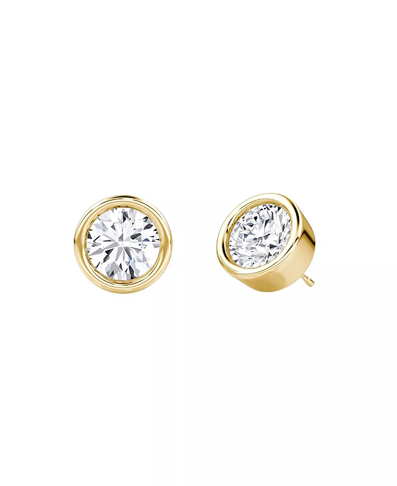 Vrai Bezel Solitaire Stud in 14K Yellow Gold, 2.0ctw Round Brilliant Lab Grown Diamond