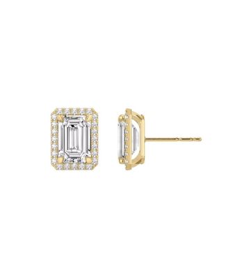  Halo Stud in 14K Gold, 1.5ctw Emerald Lab Grown Diamond