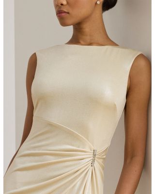Buckle Trim Metallic Jersey Gown