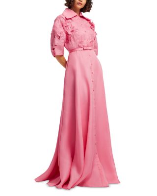 Junia Appliqu&eacute; Puff Sleeve Silk Gown
