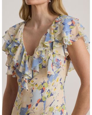 Floral Ruffle Trim Georgette Gown