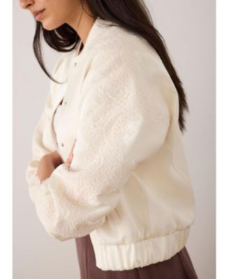  Women's Satin Lace Trim Bomber Jacket