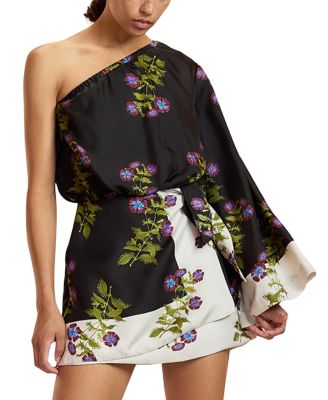  One Shoulder Mini Silk Dress