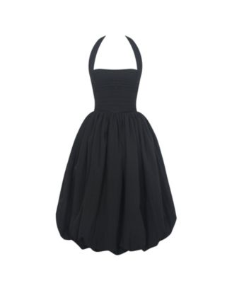  Veradis Taffeta Halter Bubble-Hem Midi Dress
