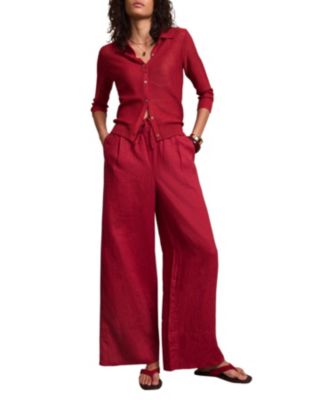 Women's Linen Drawstring Wide Leg Trousers