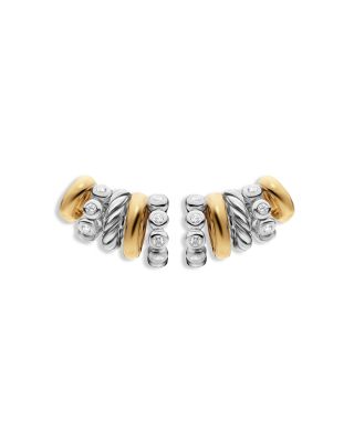 DY Mercer&reg; Multi Hoop Climber Earrings in Sterling Silver with 18K Yellow Gold and Diamonds, 20.6mm
