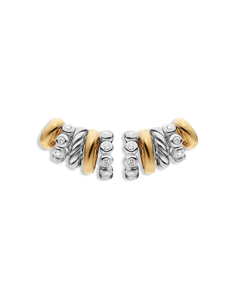 Dy Mercer Multi Hoop Climber Earrings in Sterling Silver with 18K Yellow Gold and Diamonds, 20.6mm
