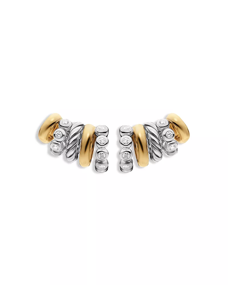 Dy Mercer Multi Hoop Climber Earrings in Sterling Silver with 18K Yellow Gold and Diamonds, 20.6mm
