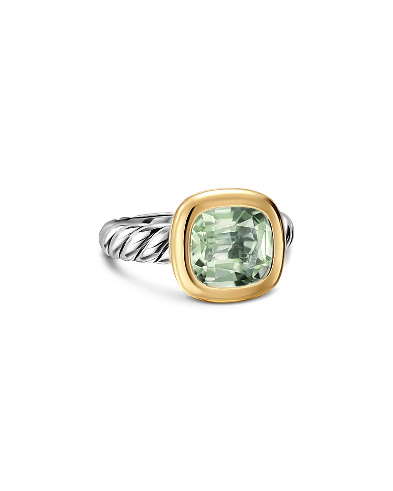Dy Mercer Color Stone Ring in Sterling Silver with 18K Yellow Gold and Prasiolite, 10mm