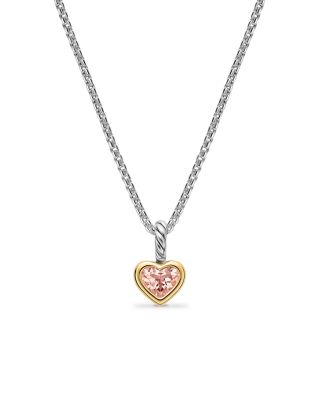 Mini Heart Amulet in Sterling Silver with 14K Yellow Gold and Morganite, 6mm