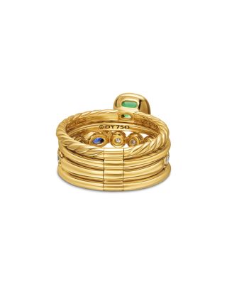 DY Mercer&reg; Color Stone Multi Row Ring in 18K Yellow Gold with Green Tourmaline, Tanzanite and Diamonds, 10mm