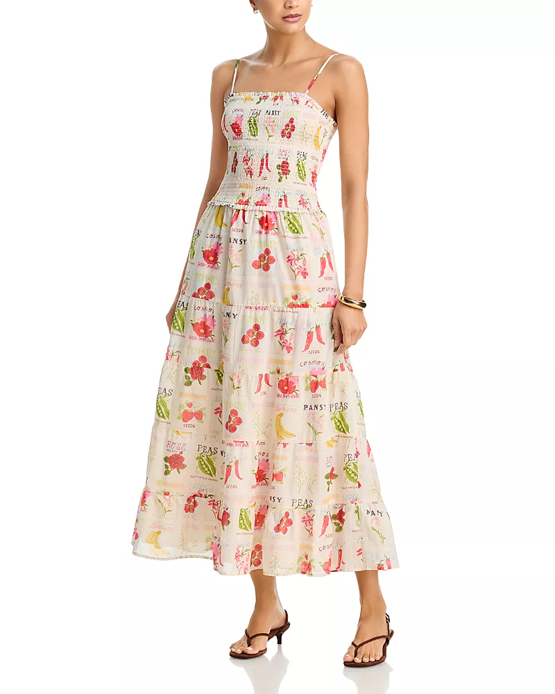 Aqua Seed Packet Smocked Maxi Dress- Exclusive