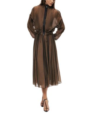  Sheer Pleated Midi Skirt