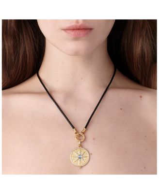 18K Yellow Gold Classic Black Leather Cord Necklace, 18"