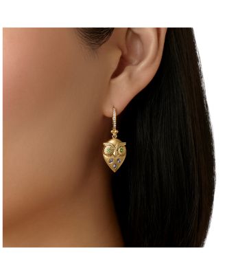 FJ Tanzanite & Tsavorite Night Owl Drop Earrings in 18K Yellow Gold