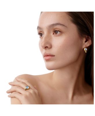 18K Yellow Gold Classic Blue Moonstone & Diamond Ring