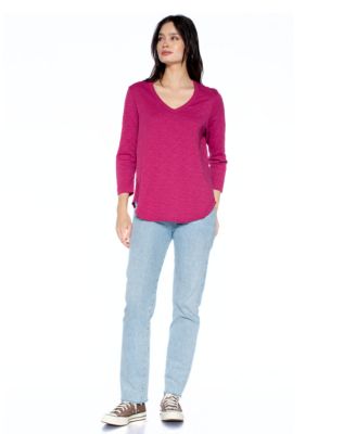 3/4 Sleeve Raw Hem Shirttail Tee