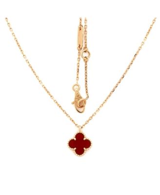  Sweet Alhambra Pendant Necklace 18K Rose Gold and Carnelian, 15.75"