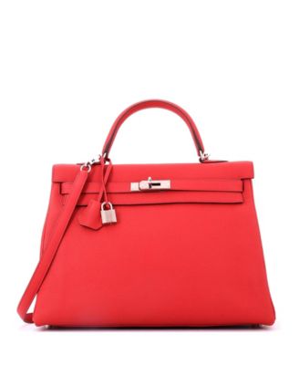 Kelly 35 Handbag Red Togo with Palladium Hardware