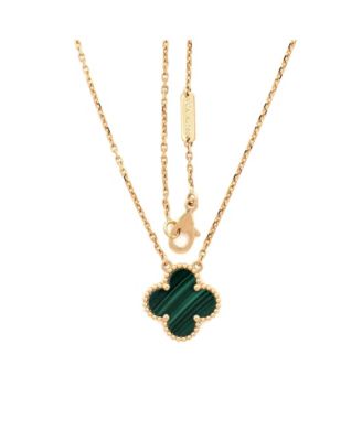  Vintage Alhambra Pendant Necklace 18K Gold and Malachite, 16.25"