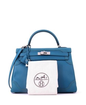 Kelly 32 Handbag Blue Grain d'H and Swift with Palladium Hardware