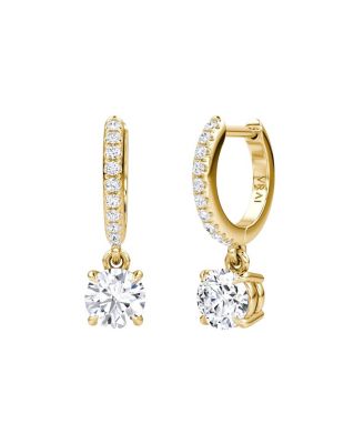  Solitaire Drop Huggie Hoop Pave in 14K Gold, 1.16ctw Round Brilliant Lab Grown Diamond