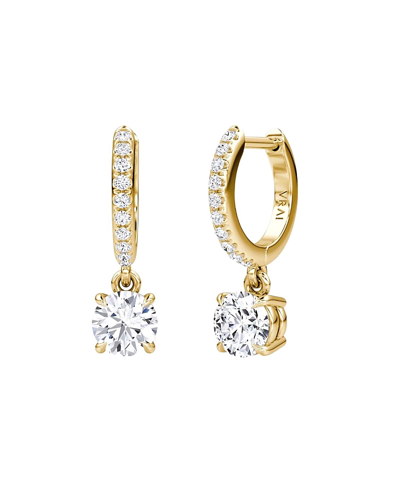 Vrai Solitaire Drop Huggie Hoop Pave in 14K Gold, 1.16ctw Round Brilliant Lab Grown Diamond