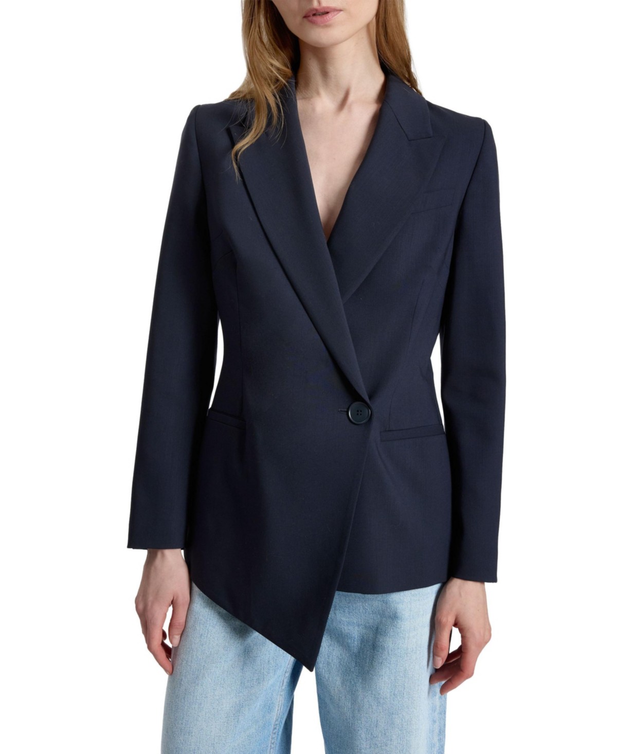 Mara Asymmetrical Blazer in Virgin Wool Stretch
