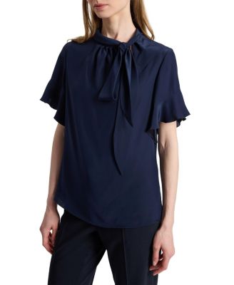  Athena Silk Blouse with Short Flutter-Sleeves