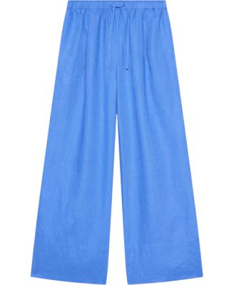 Women's Linen Drawstring Wide Leg Trousers