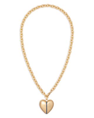 The Sapphire Stripe Puffy Heart Pendant Necklace, 19"