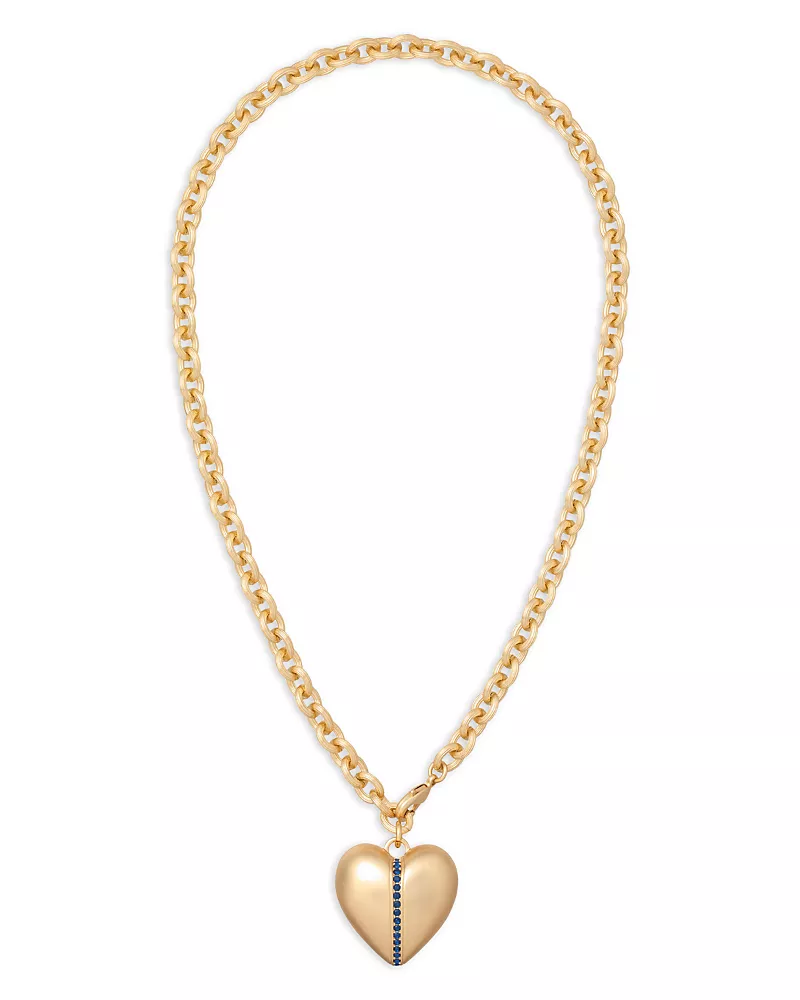 Roxanne Assoulin The Sapphire Stripe Puffy Heart Pendant Necklace, 19