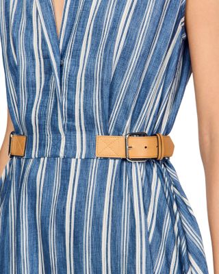 Striped Maxi Dress with Leather Tab