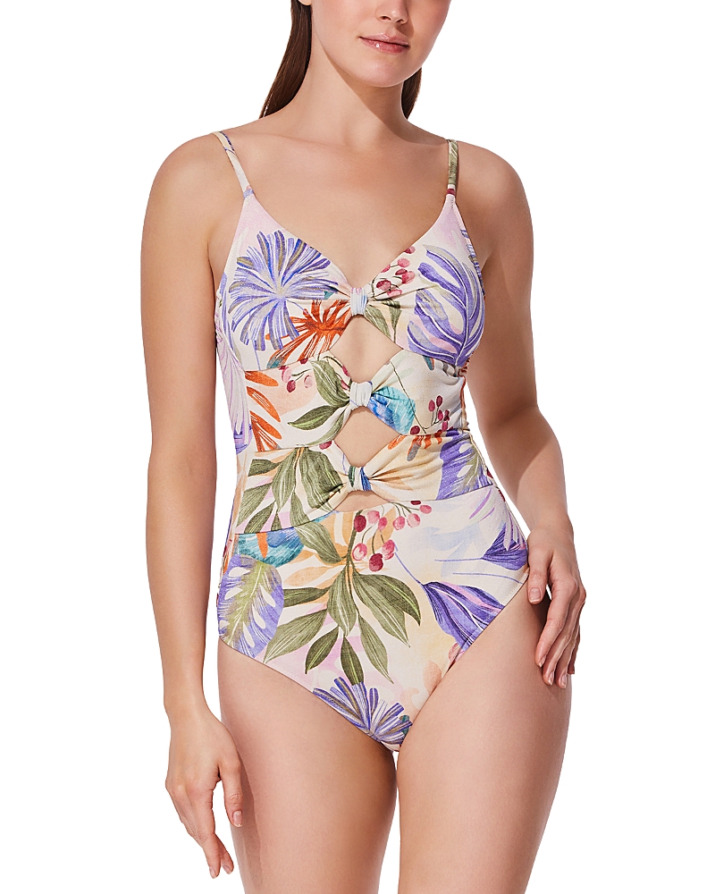 Gottex Cherry Blossom V Neck Thin Strap One Piece Swimsuit