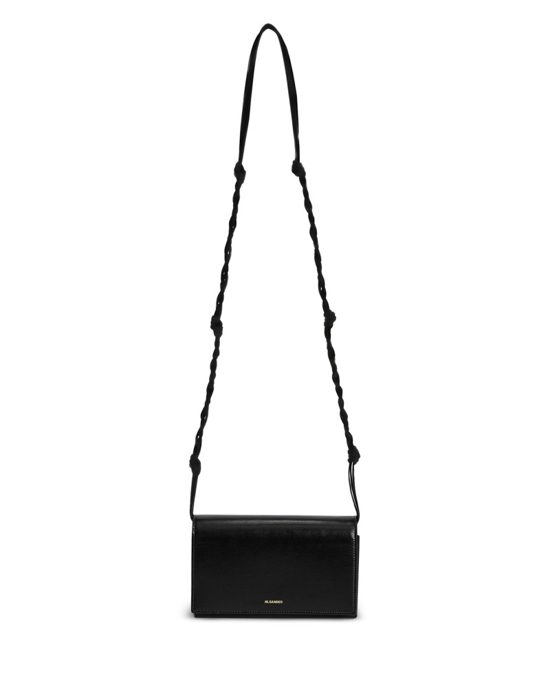 Jil Sander Tangle Mini Black Leather Wallet Crossbody