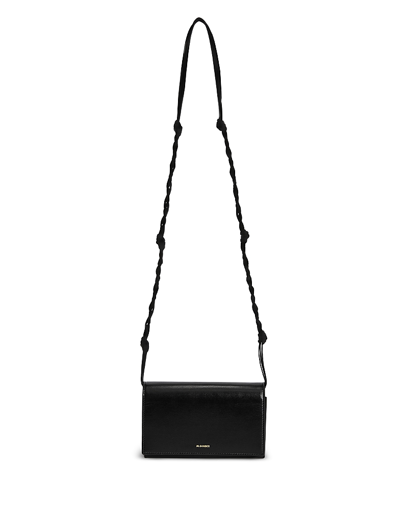 Jil Sander Tangle Mini Black Leather Wallet Crossbody