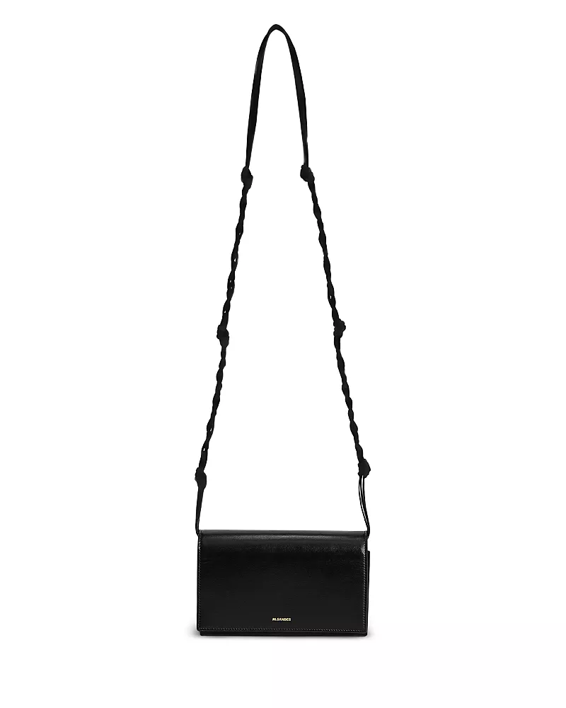 Jil Sander Tangle Mini Black Leather Wallet Crossbody